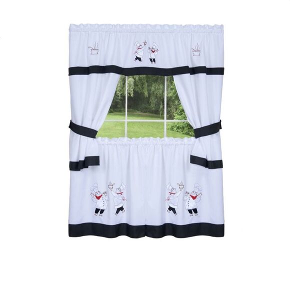 Gourmet Window Kitchen Curtains 3-Piece Embellished Cottage Set - 56" (W) x 36" - Picture 2 of 5